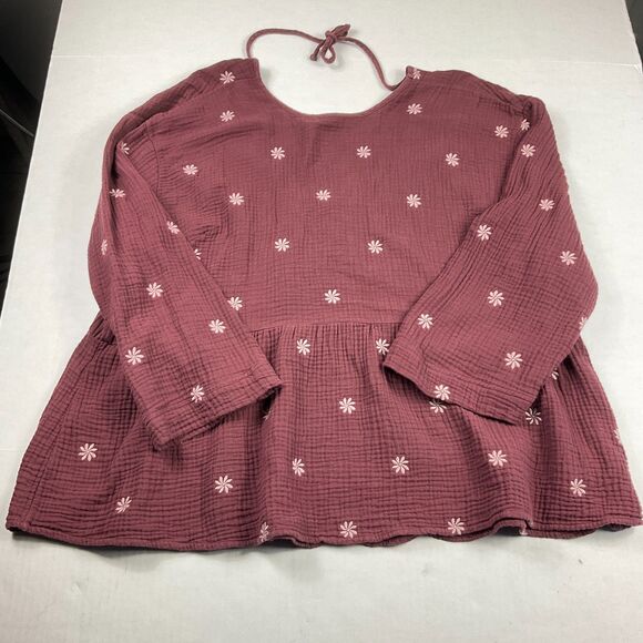 Madewell Embroidered Lightspun Peplum Top Maroon Open Back Floral Boho Shirt 2X - Picture 1 of 10